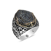 Silver Black Zircon Stone Oval Men's Ring